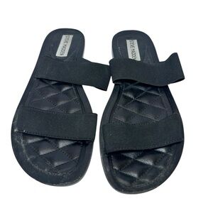 Steve Madden Black Double Strap Slide Sandals – Quilted Footbed – Size‎ 6